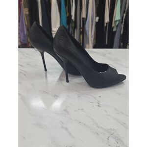 Gucci Black Embossed Open-Toe Stiletto Pumps